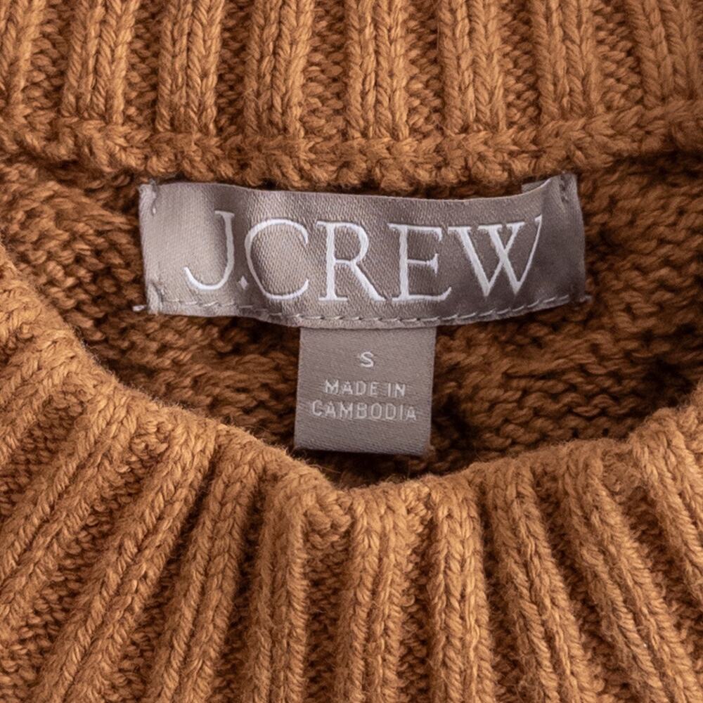 J. Crew Brown Chunky Cable Knit Fisherman's Pullover Sweater Size Small - Picture 3 of 5